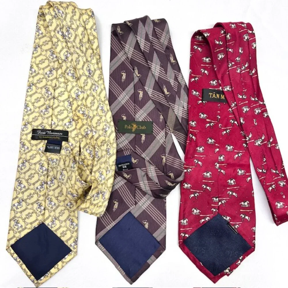 3  Silk Neckties  Polo Club +Other Brown-Red-Yellow  Striped Polo Horses (66 - Picture 9 of 9